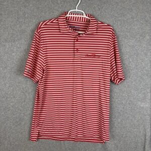 IBKUL Golf Shirt Mens Medium Red Striped Stretch Performance Polo Indian Springs